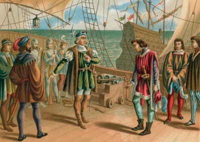 Columbus negeert de bevelen van de Portugese admiraal door Spanish School